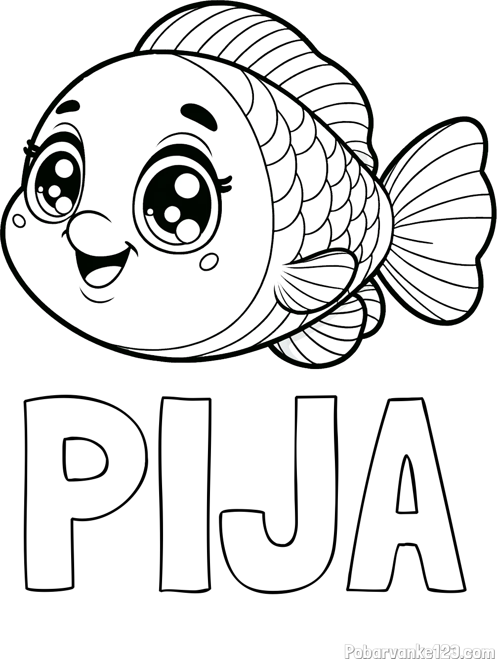 Pobarvanka imena PIJA in pobarvanka prisrčne ribe