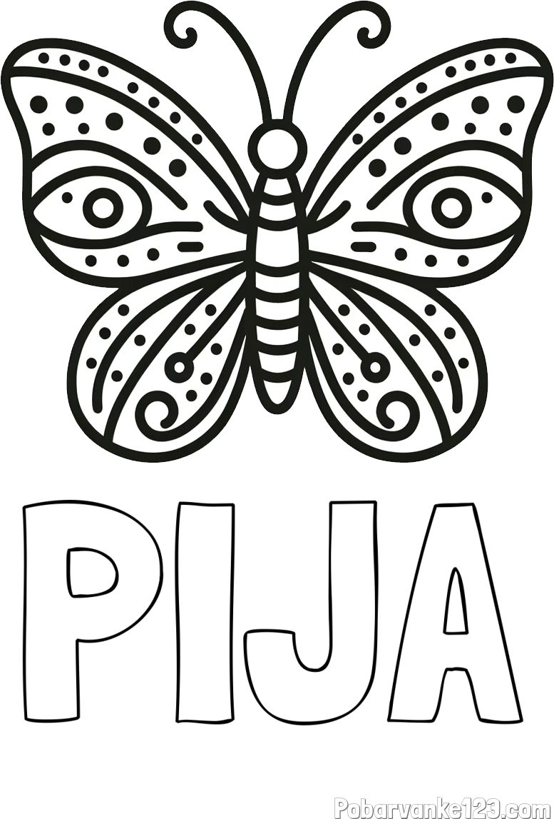 Pobarvanka imena PIJA in preprosta pobarvanka metulja