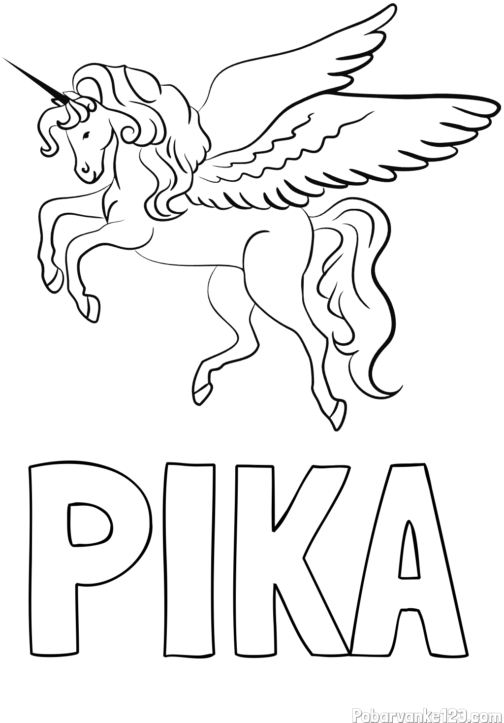 Pobarvanka imena PIKA in lepa pobarvanka samoroga