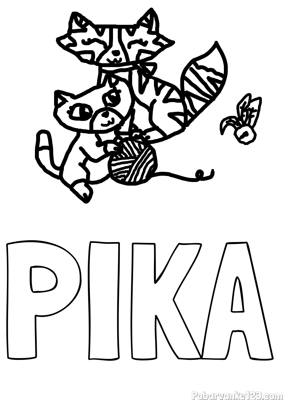 Pobarvanka imena PIKA in muce med igro