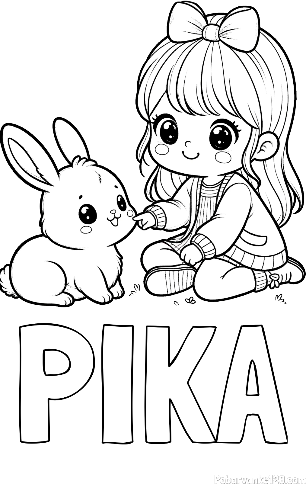 Pobarvanka imena PIKA in pobarvanka ljubke punčke, ki se igra z zajčkom