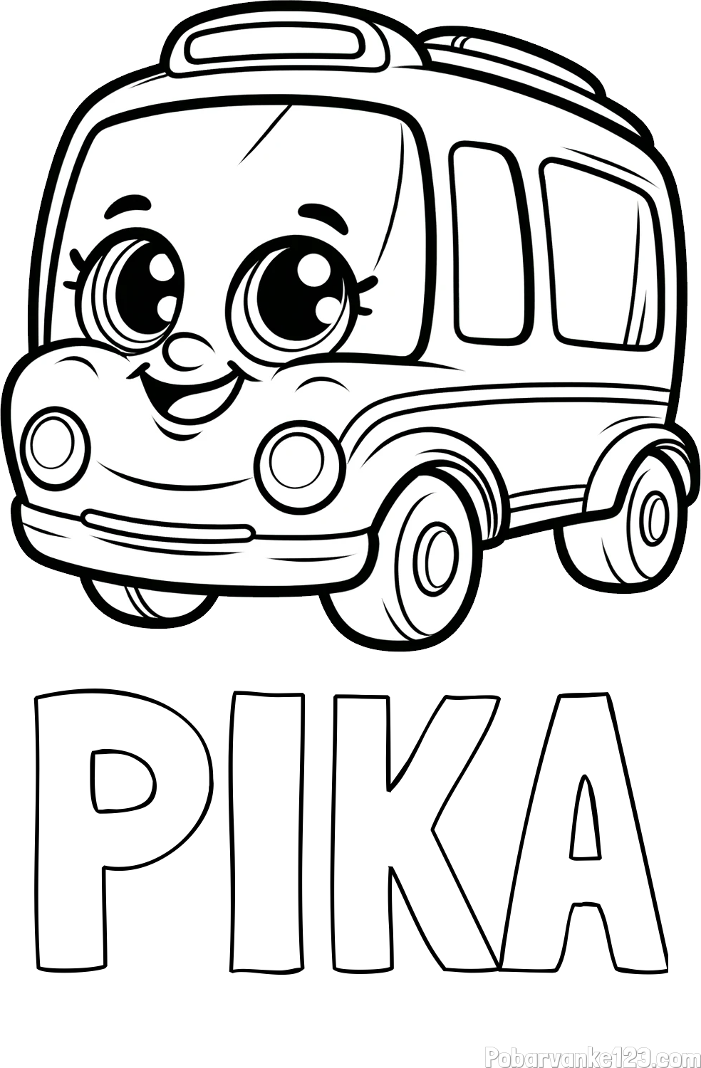 Pobarvanka imena PIKA in pobarvanka nasmejanega avtobusa