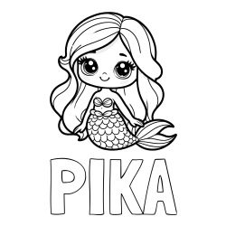 Pobarvanka imena PIKA in pobarvanka prikupne morske deklice