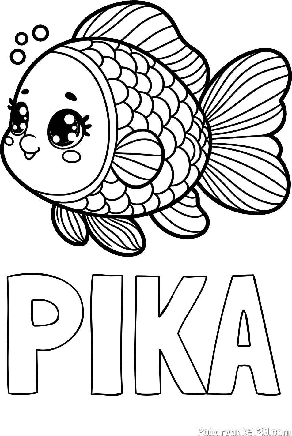 Pobarvanka imena PIKA in pobarvanka ribe z bujnimi plavutmi