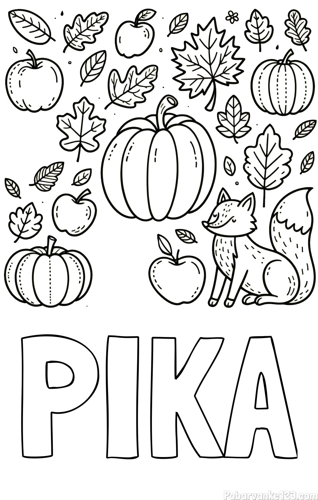Pobarvanka imena PIKA in pobarvanka z motivom jeseni