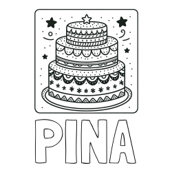 Online izdelana pobarvanka - Pobarvanka imena PINA in pobarvanka slastne torte