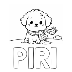 Online izdelana pobarvanka - Pobarvanka imena PIRI in pobarvanka prikupnega psička
