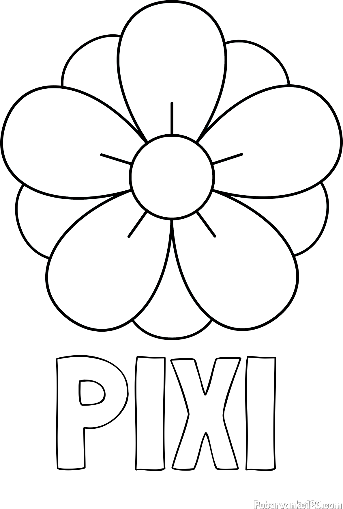 Pobarvanka imena PIXI in pobarvanka lepega cveta