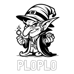 Online izdelana pobarvanka - Pobarvanka imena PLOPLO in pobarvanka strašnega škrata z zlobnim nasmehom