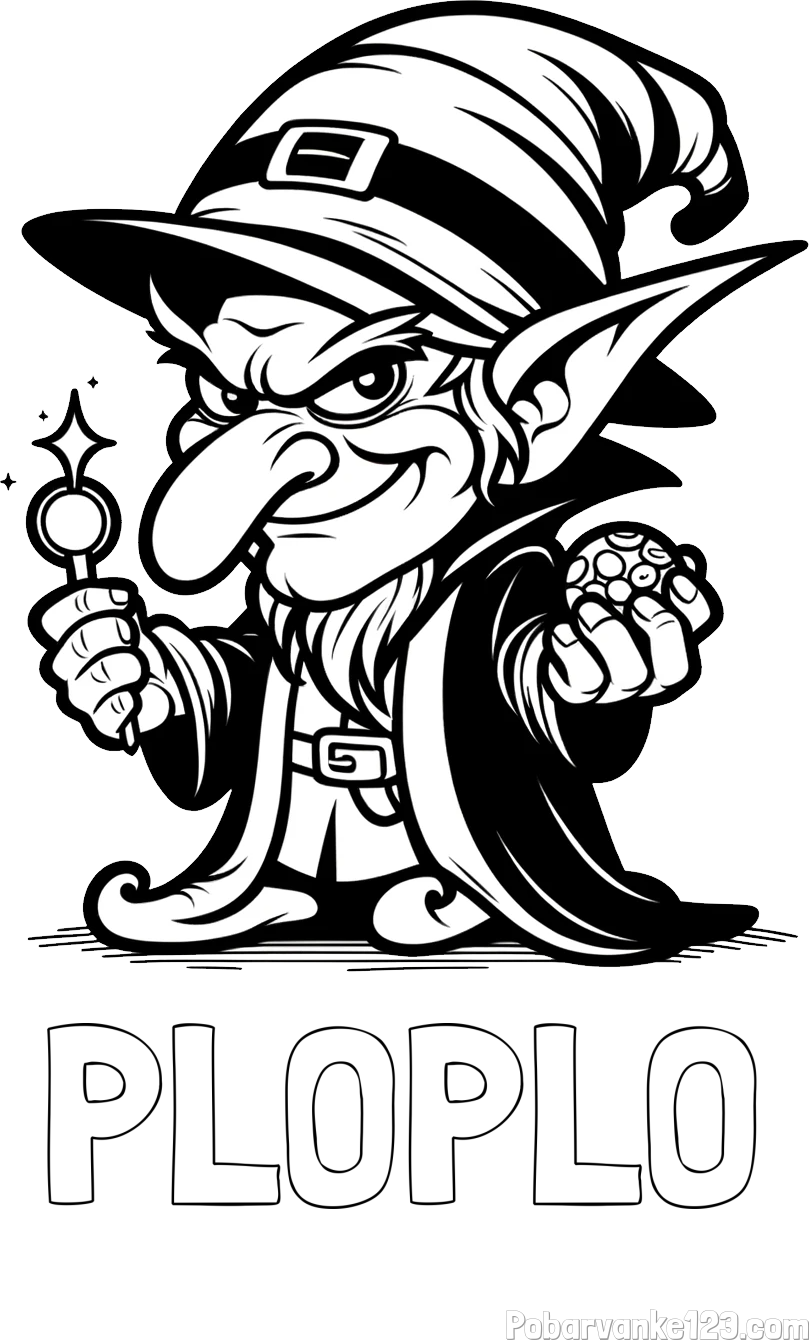 Pobarvanka imena PLOPLO in pobarvanka strašnega škrata z zlobnim nasmehom