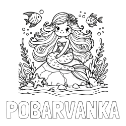Online izdelana pobarvanka - Pobarvanka imena POBARVANKA in pobarvanka prikupne male morske deklice