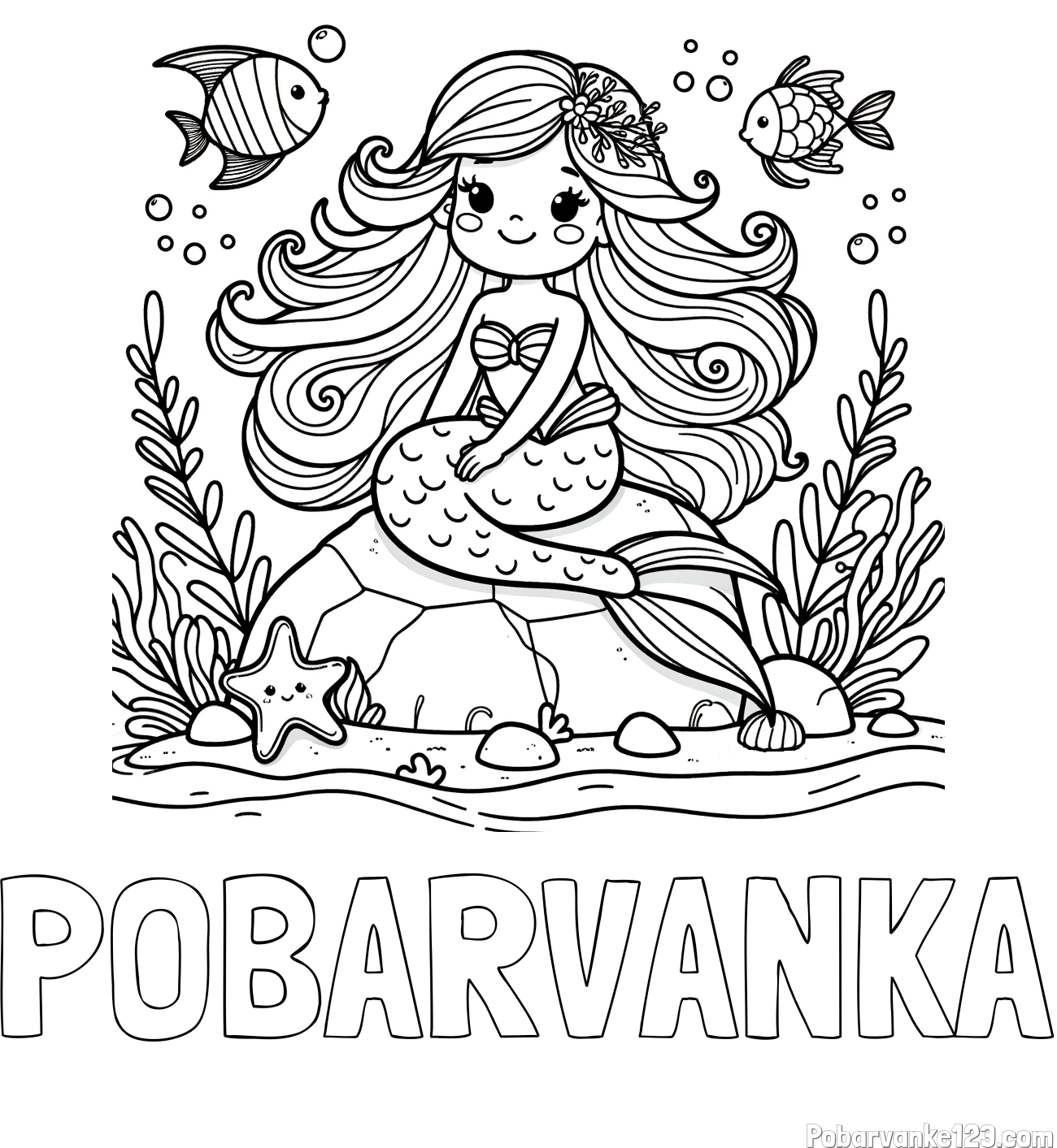 Pobarvanka imena POBARVANKA in pobarvanka prikupne male morske deklice