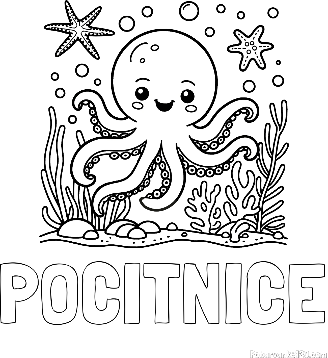 Pobarvanka imena POČITNICE in pobarvanka hobotnice