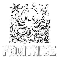 Online izdelana pobarvanka - Pobarvanka imena POČITNICE in pobarvanka hobotnice