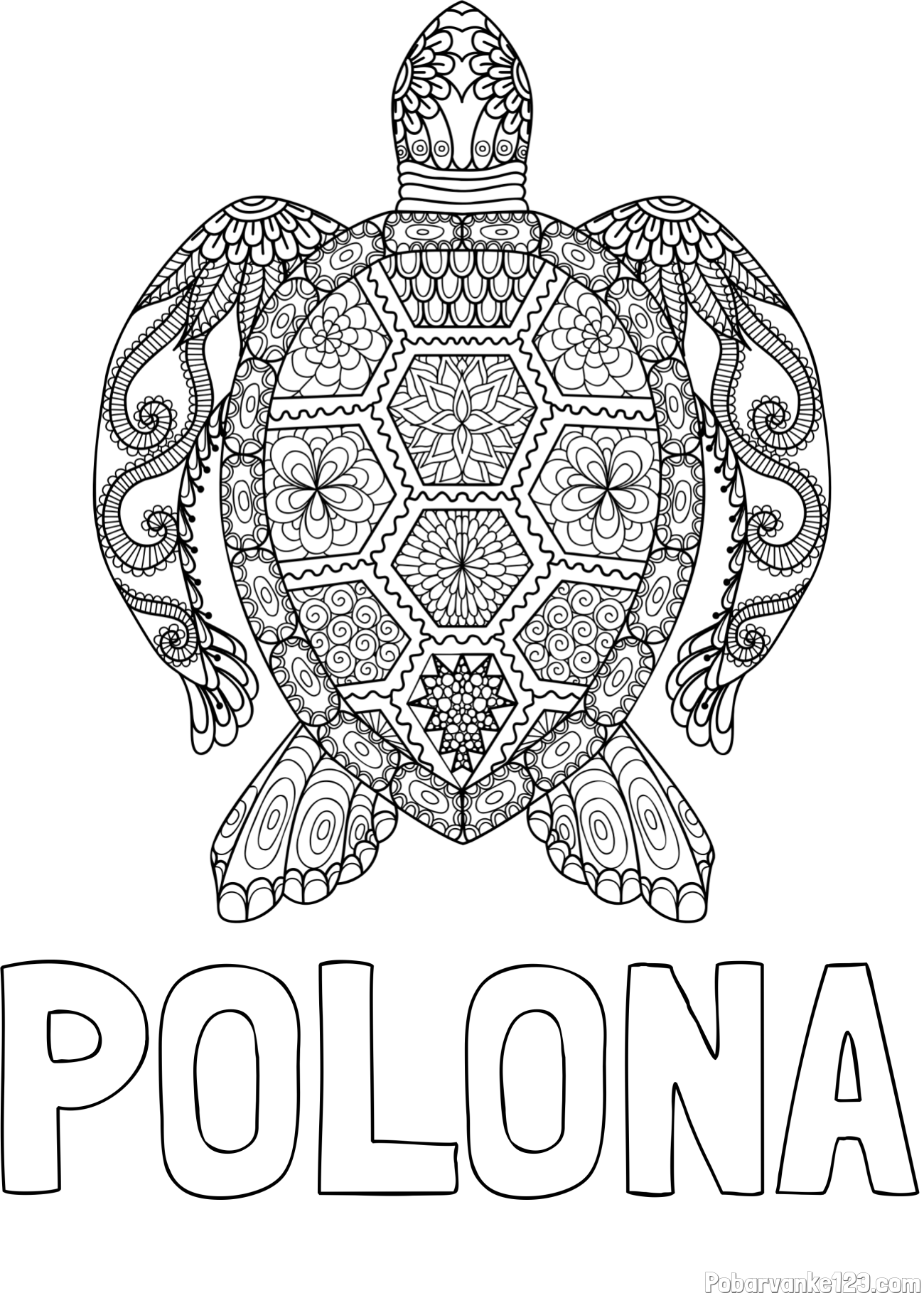 Pobarvanka imena POLONA in pobarvanka želve - mandale