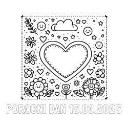 Online izdelana pobarvanka - Pobarvanka imena POROČNI DAN 15.03.2025 in pobarvanka srčka ter rožic