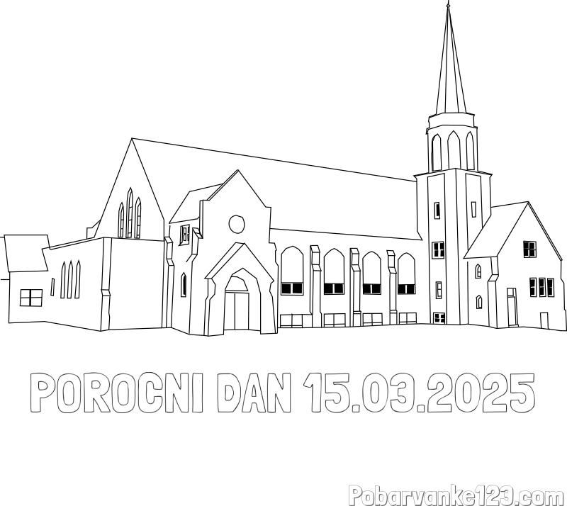 Pobarvanka imena POROČNI DAN 15.03.2025 in pobarvanka velike cerkve
