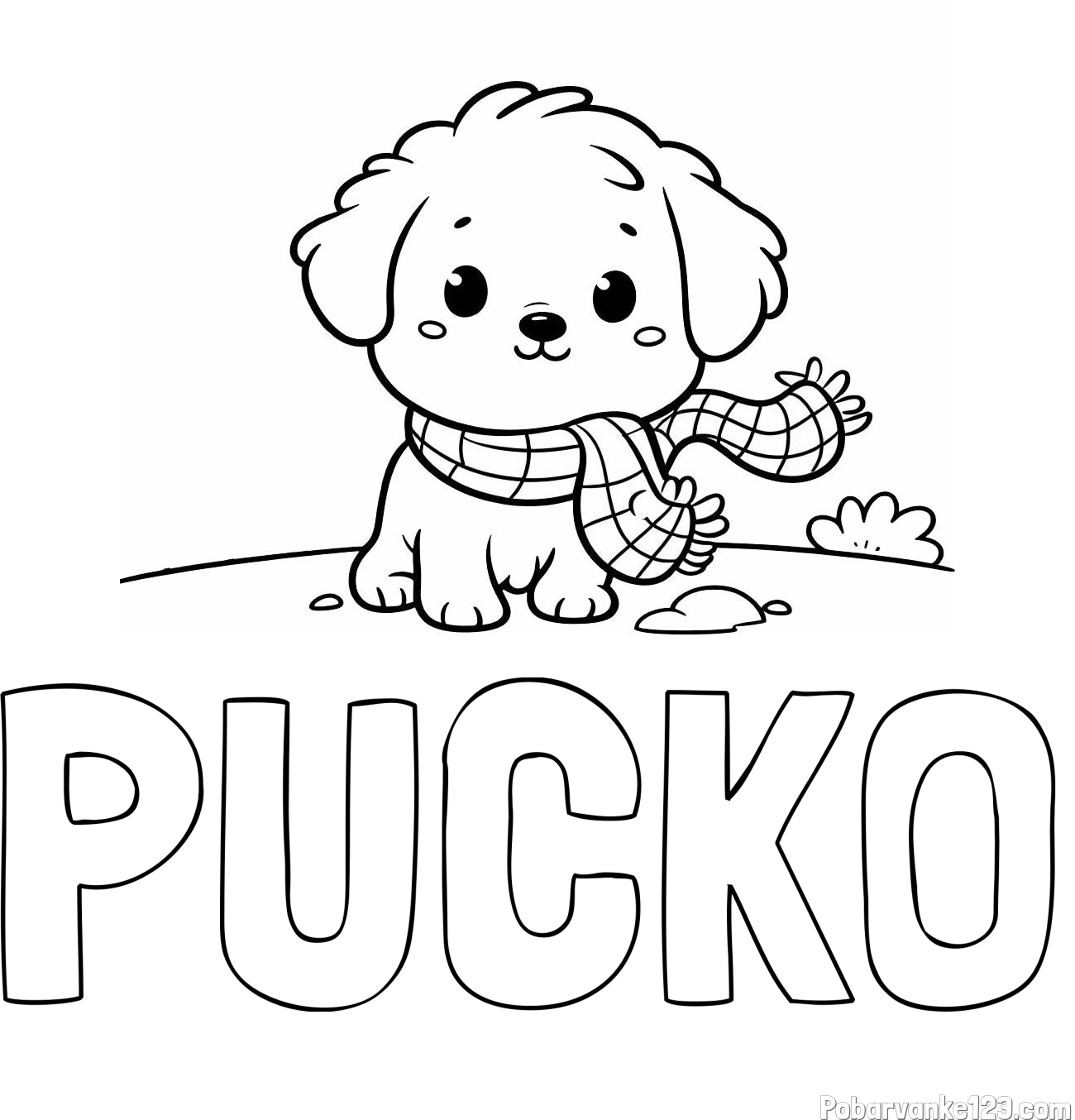 Pobarvanka imena PUCKO in pobarvanka prikupnega psička