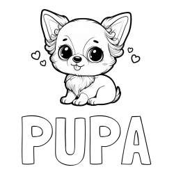 Online izdelana pobarvanka - Pobarvanka imena PUPA in pobarvanka čivave