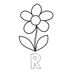 Online izdelana pobarvanka - Pobarvanka imena R in otroška pobarvanka rože