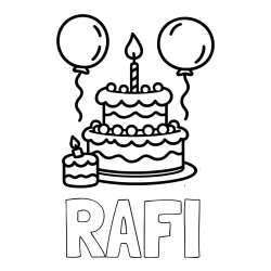 Online izdelana pobarvanka - Pobarvanka imena RAFI in pobarvanka velike rojstnodnevne torte