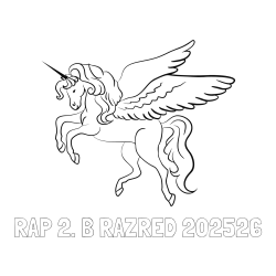 Online izdelana pobarvanka - Pobarvanka imena RAP 2. B RAZRED 202526 in lepa pobarvanka samoroga