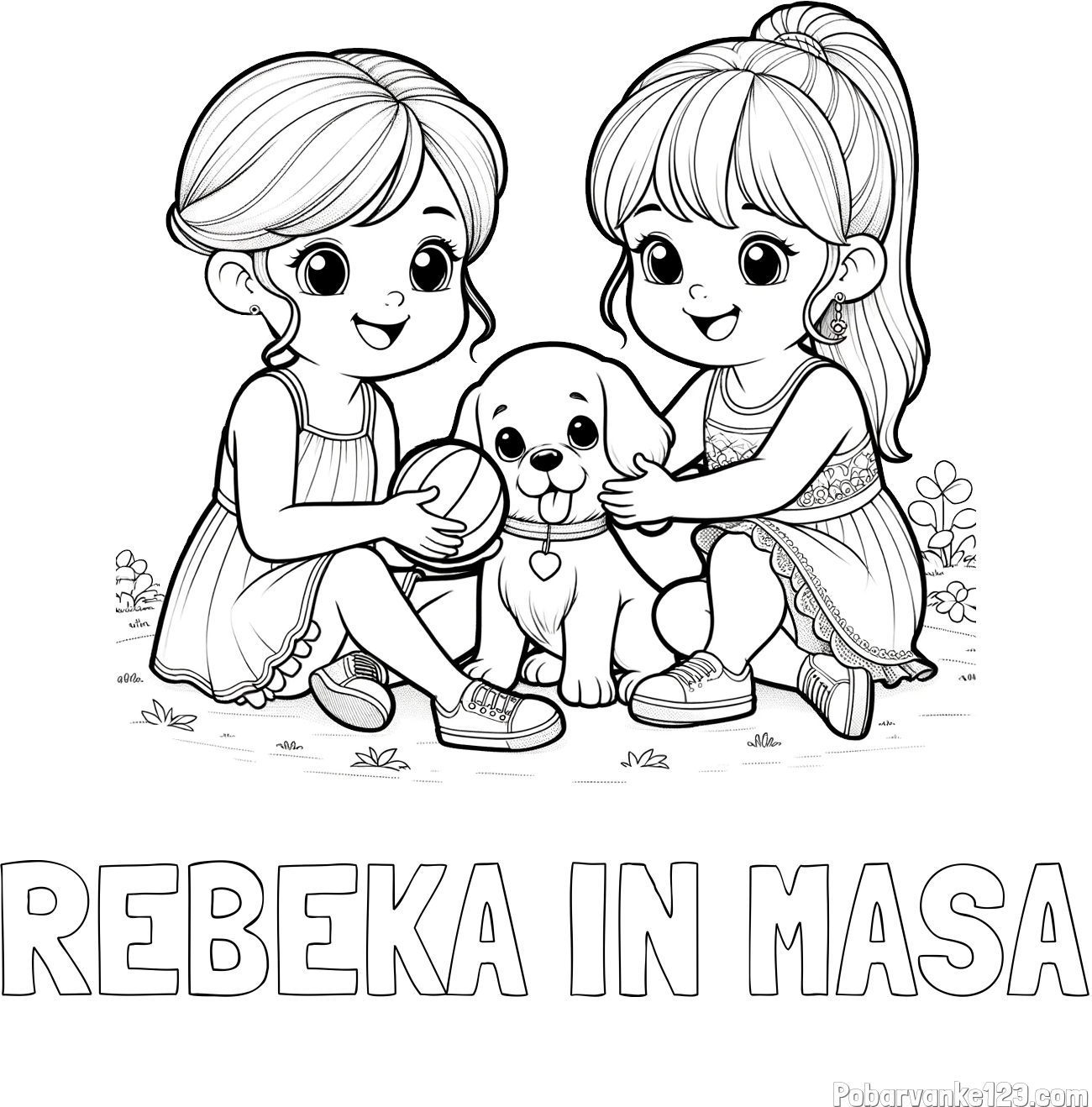 Pobarvanka imena REBEKA IN MAŠA in pobarvanka prijateljic s kužkom