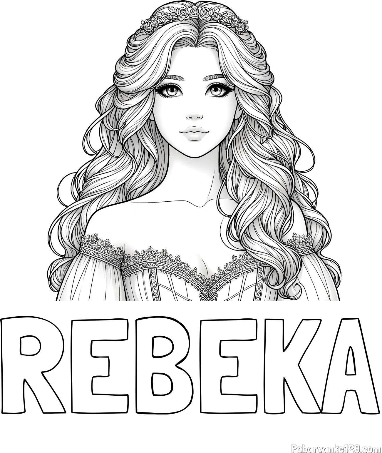 Pobarvanka imena REBEKA in pobarvanka lepe princese