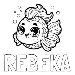 Pobarvanka imena REBEKA in pobarvanka ljubke pravljične ribe