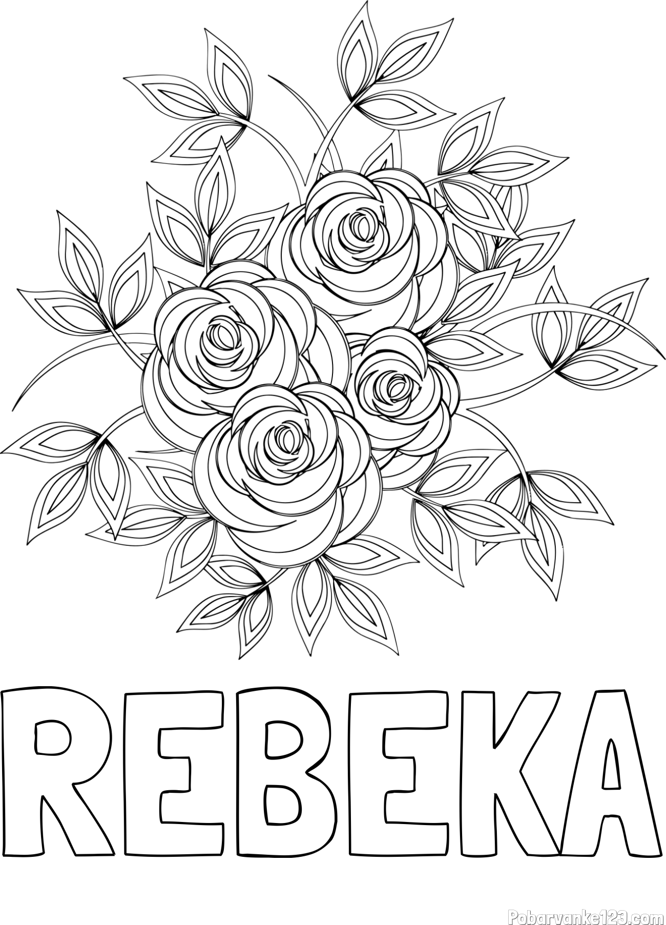 Pobarvanka imena REBEKA in pobarvanka šopka vrtnic