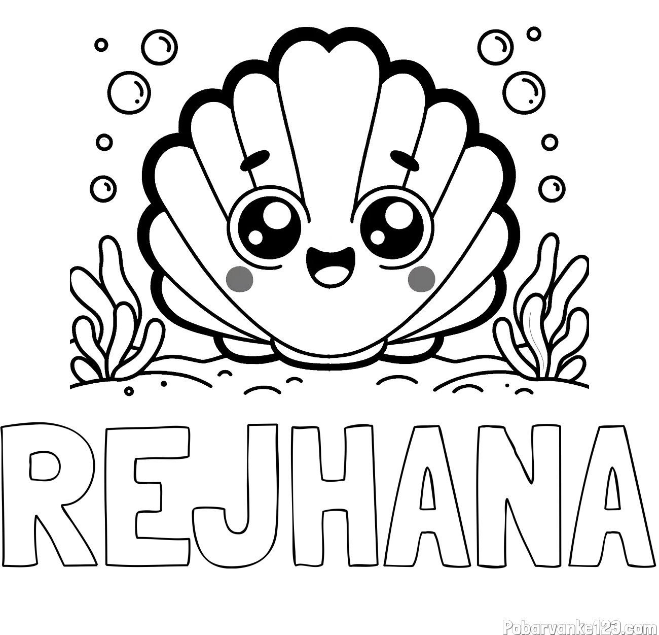 Pobarvanka imena REJHANA in pobarvanka nasmejane školjke