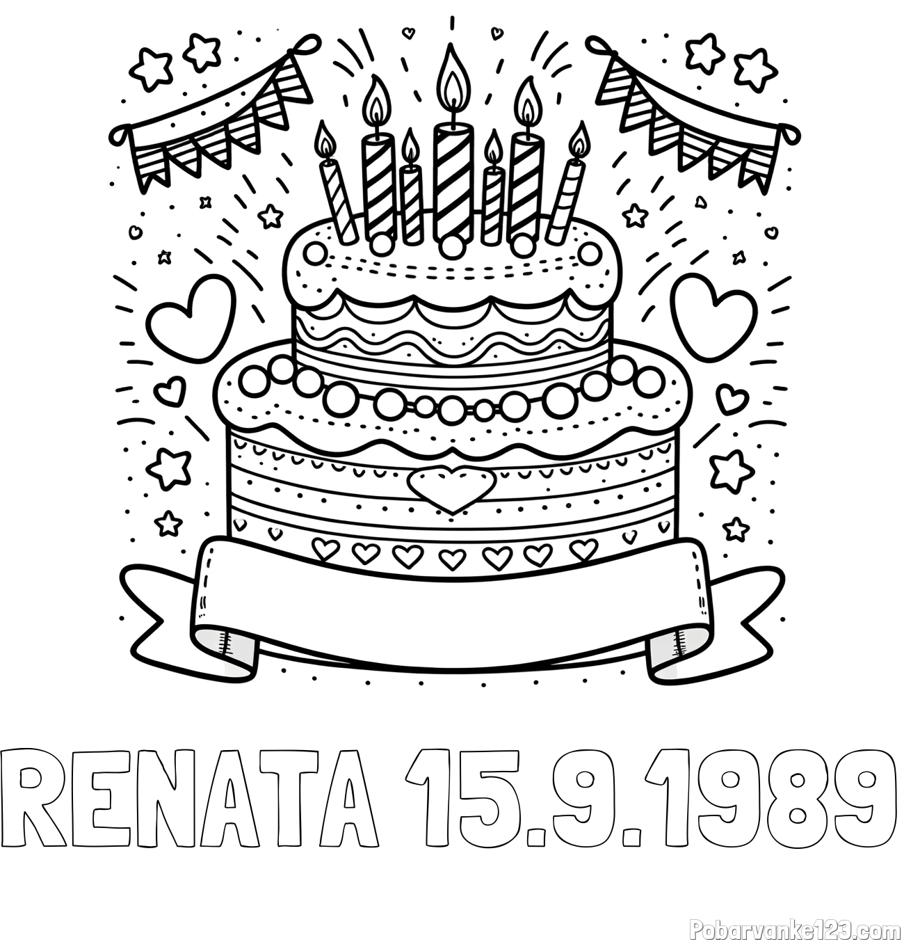 Pobarvanka imena RENATA 15.9.1989 in pobarvanka velike torte za rojstni dan
