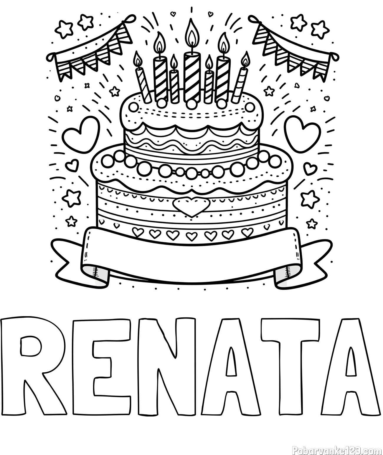 Pobarvanka imena RENATA in pobarvanka velike torte za rojstni dan