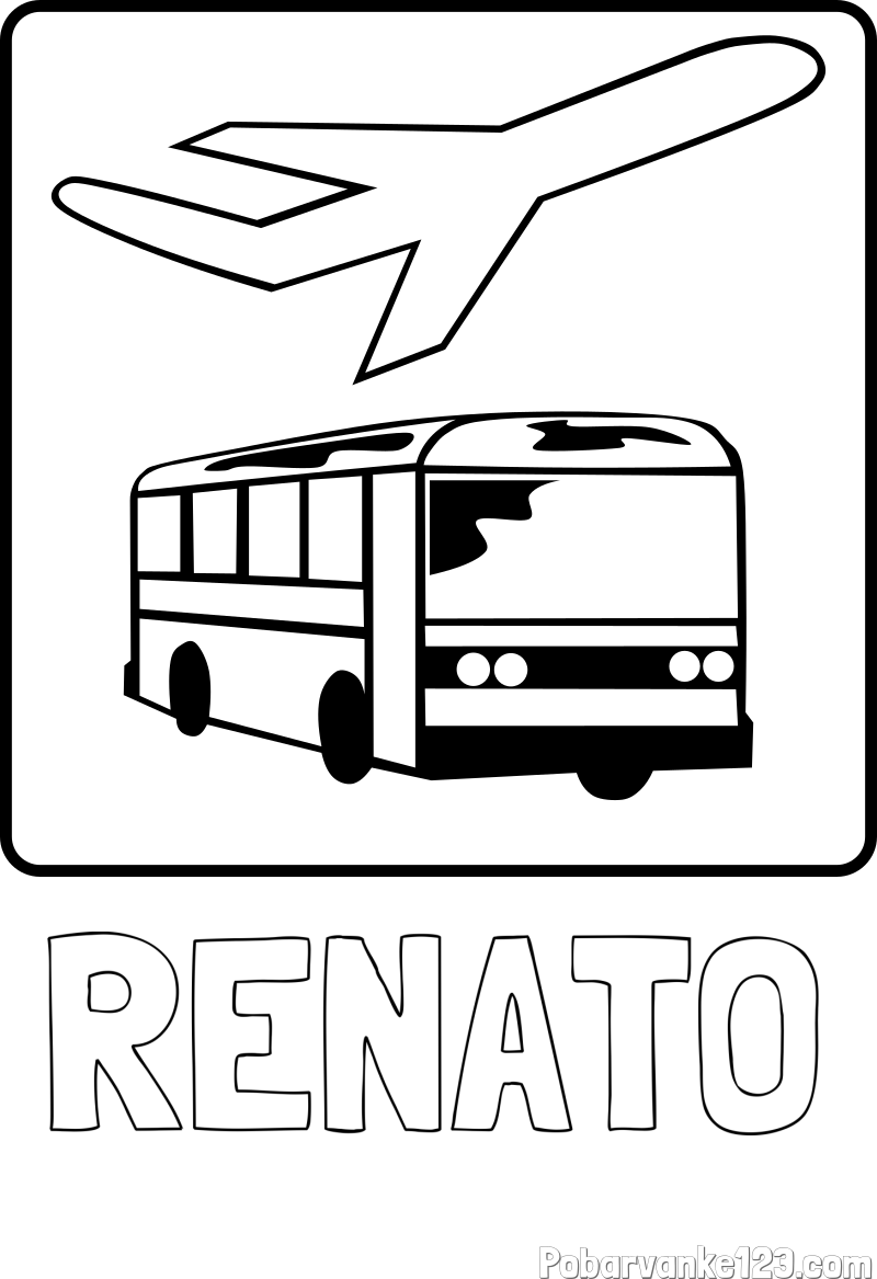Pobarvanka imena RENATO in avtobus in letalo