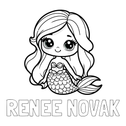 Online izdelana pobarvanka - Pobarvanka imena RENEE NOVAK in pobarvanka prikupne morske deklice