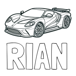 Online izdelana pobarvanka - Pobarvanka imena RIAN in Športni avtomobil