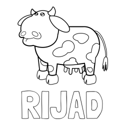 Online izdelana pobarvanka - Pobarvanka imena RIJAD in otroška pobarvanka smešne krave