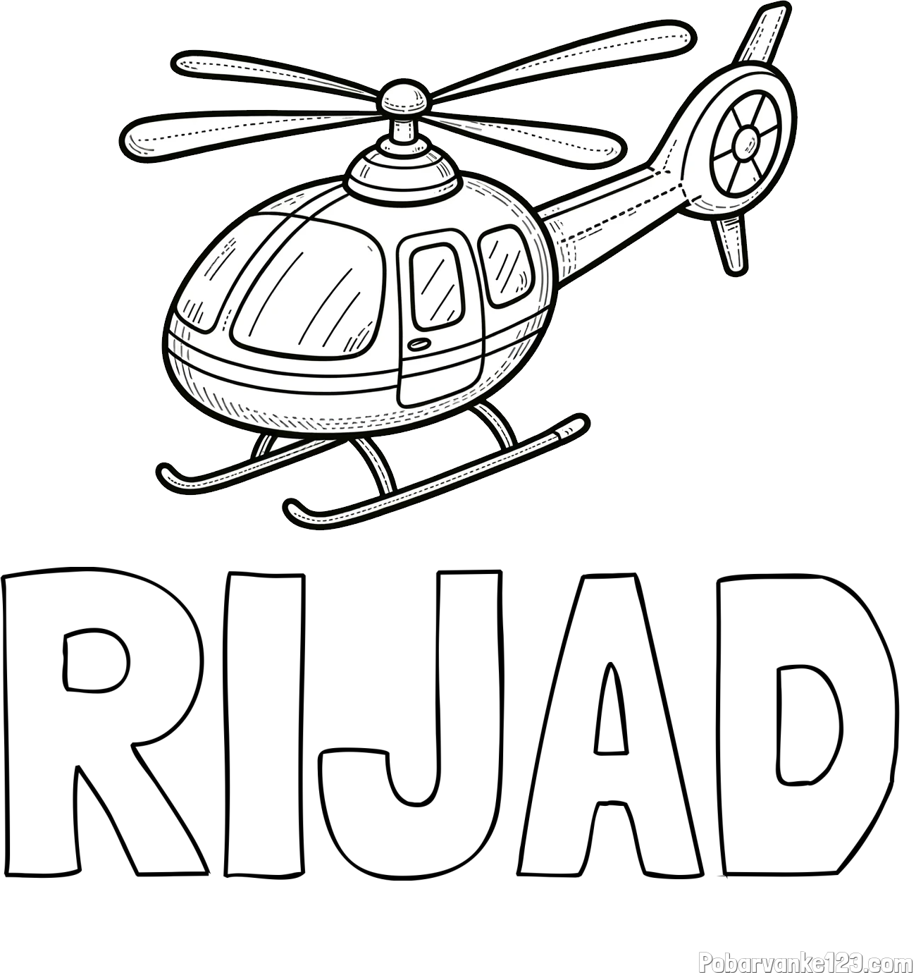 Pobarvanka imena RIJAD in pobarvanka manjšega helikopterja