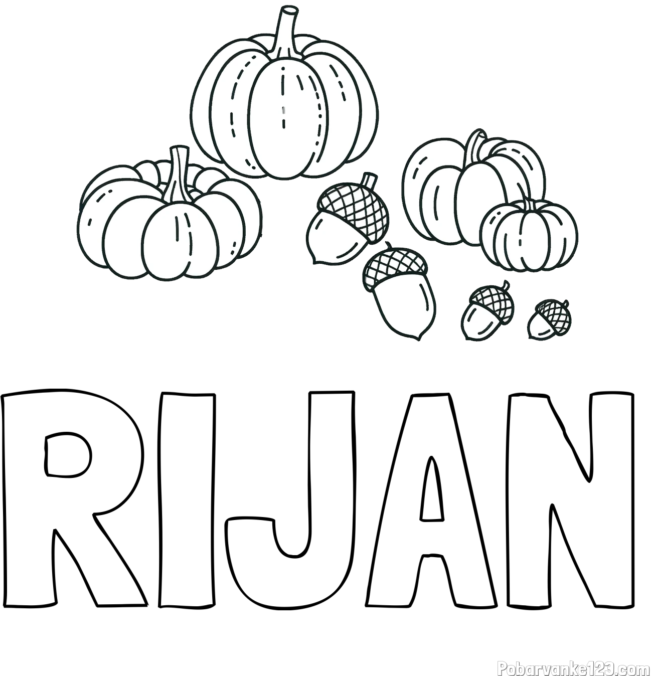 Pobarvanka imena RIJAN in pobarvanka buč in želoda