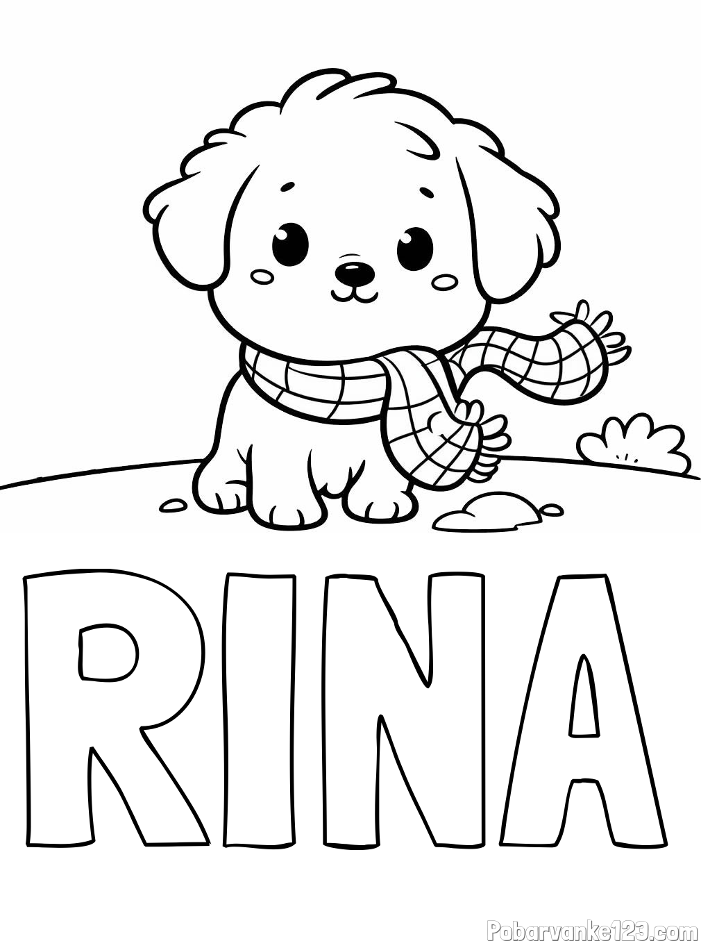 Pobarvanka imena RINA in pobarvanka prikupnega psička