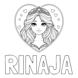 Online izdelana pobarvanka - Pobarvanka imena RINAJA in pobarvanka princeske ter srčkov