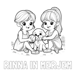 Online izdelana pobarvanka - Pobarvanka imena RINNA IN MERJEM in pobarvanka prijateljic s kužkom