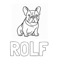 Online izdelana pobarvanka - Pobarvanka imena ROLF in pobarvanka francoskega buldoga