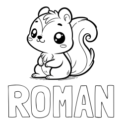 Online izdelana pobarvanka - Pobarvanka imena ROMAN in pobarvanka veverice