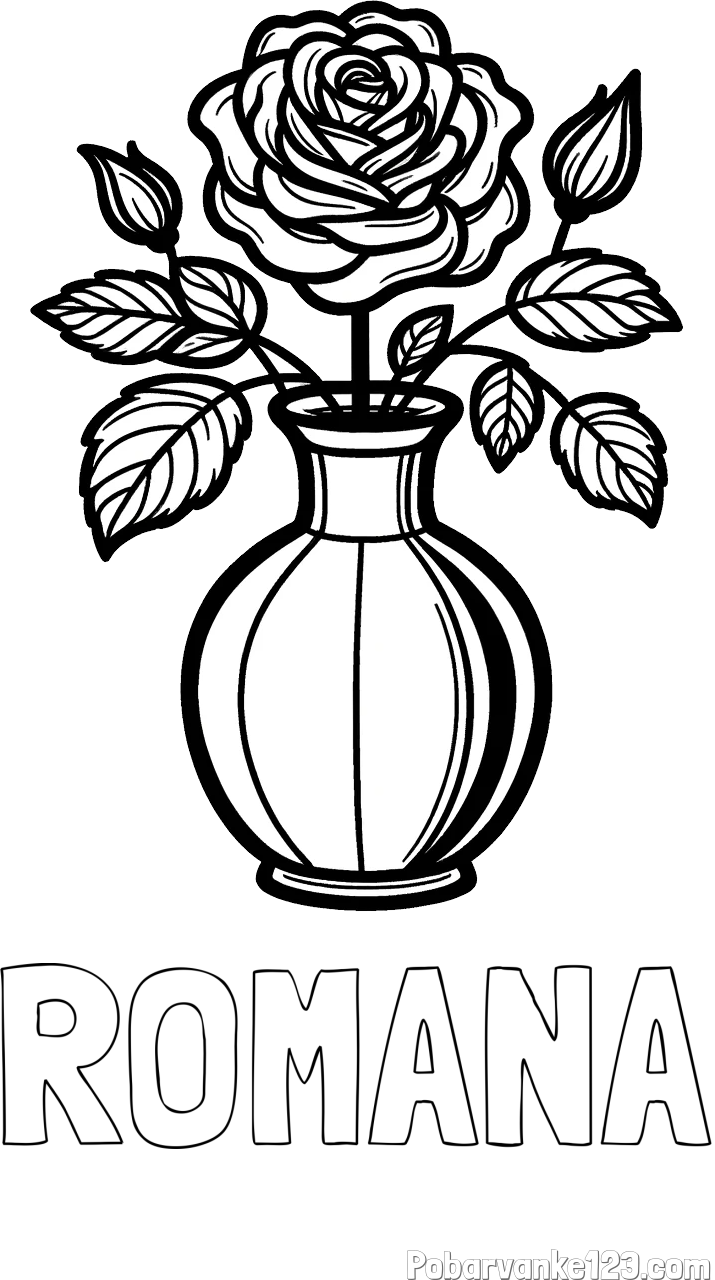 Pobarvanka imena ROMANA in pobarvanka čudovite vrtnice v vazi