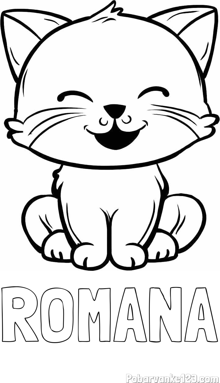Pobarvanka imena ROMANA in pobarvanka prikupne mačke