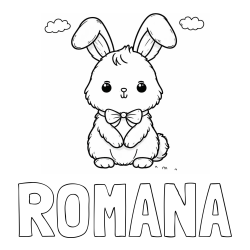 Online izdelana pobarvanka - Pobarvanka imena ROMANA in pobarvanka prikupnega zajčka