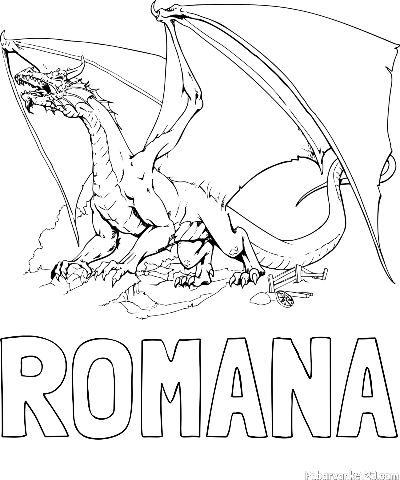 Pobarvanka imena ROMANA in pobarvanka strašnega zmaja