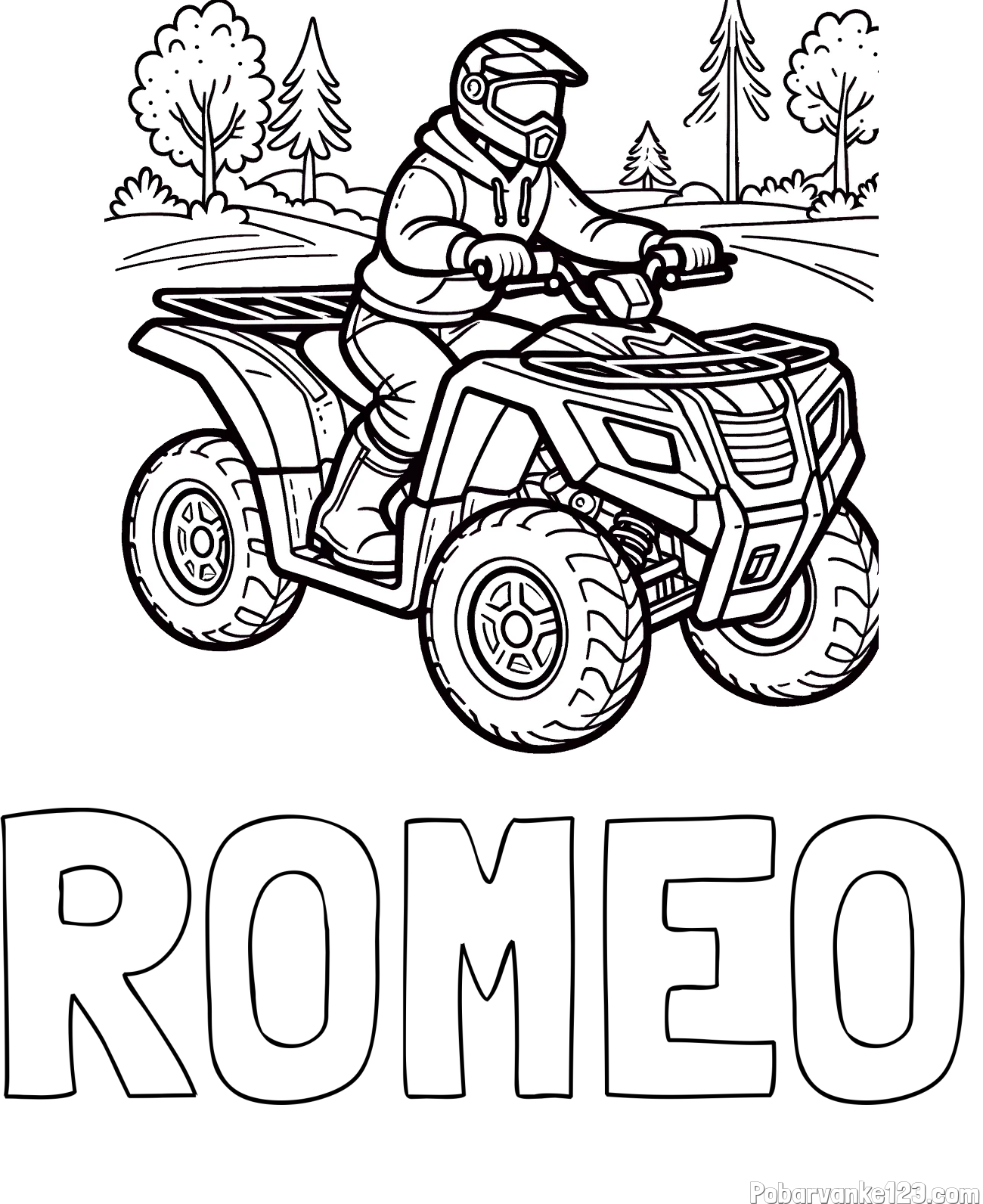 Pobarvanka imena ROMEO in pobarvanka motorista na štirikolesniku