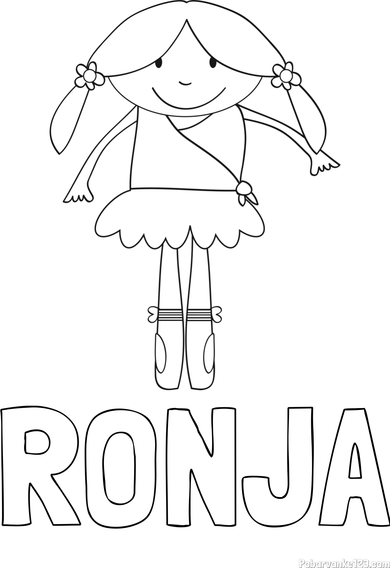 Pobarvanka imena RONJA in otroška pobarvanka nasmejane baletke